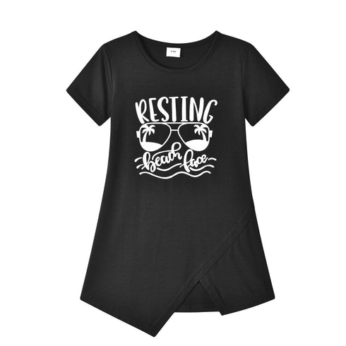 Family Suit Stitched Printed Short Sleeved Shirt Letter Dress Jumpsuit Parent-child Suit